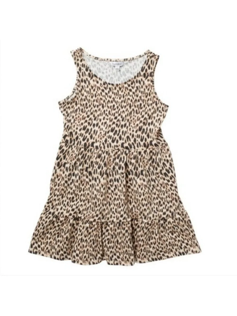 Girls tiered cheetah dress sleeveless mini brown black tan